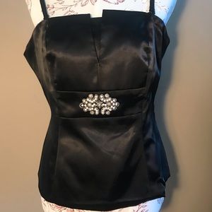 🦋 Corset black Satin Boustier pearls/rhinestones